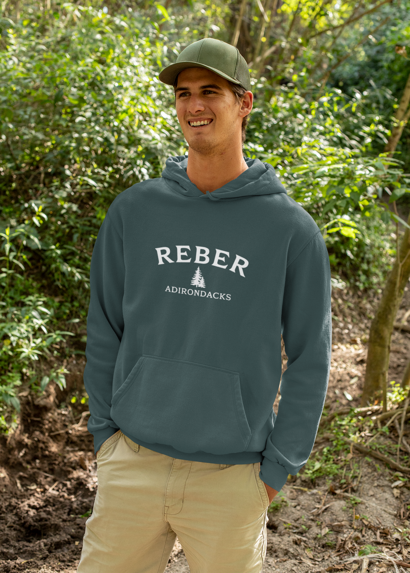 REBER pine tree- white print Lane Seven Fleece Hoodie