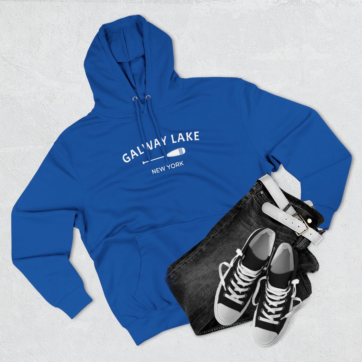 GALWAY LAKE- white print Lane Seven Fleece Hoodie