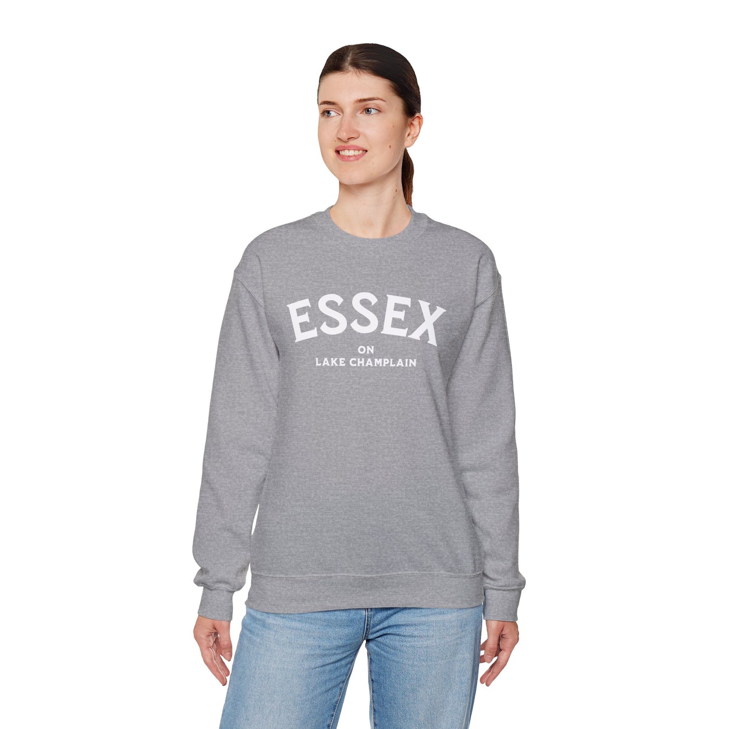 ESSEX white print Gildan Crewneck Sweatshirt