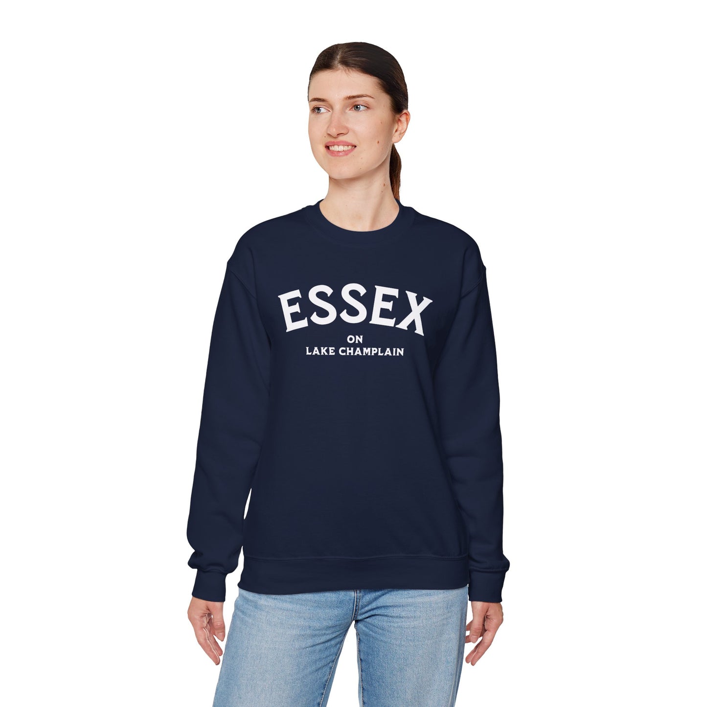 ESSEX white print Gildan Crewneck Sweatshirt