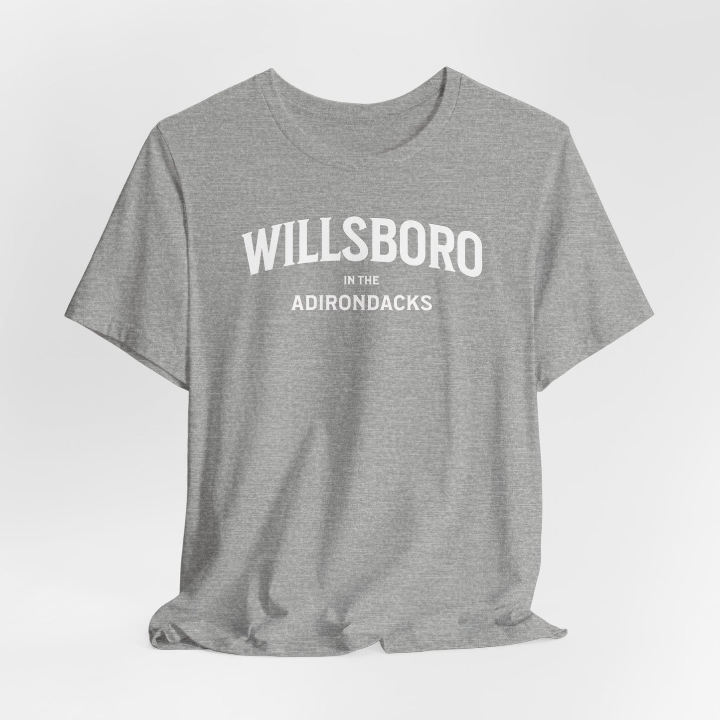 WILLSBORO in ADKs- white print Bella Canva Short Sleeve Tee