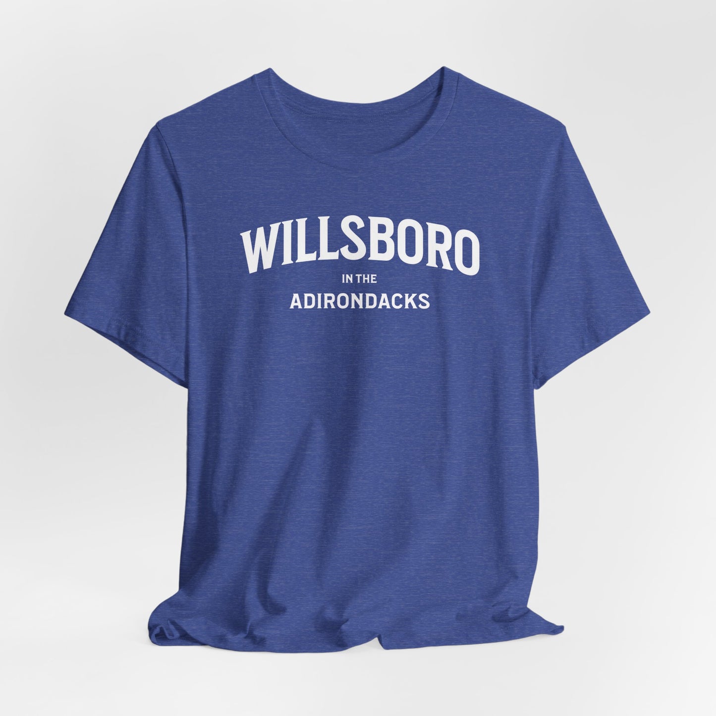 WILLSBORO in ADKs- white print Bella Canva Short Sleeve Tee