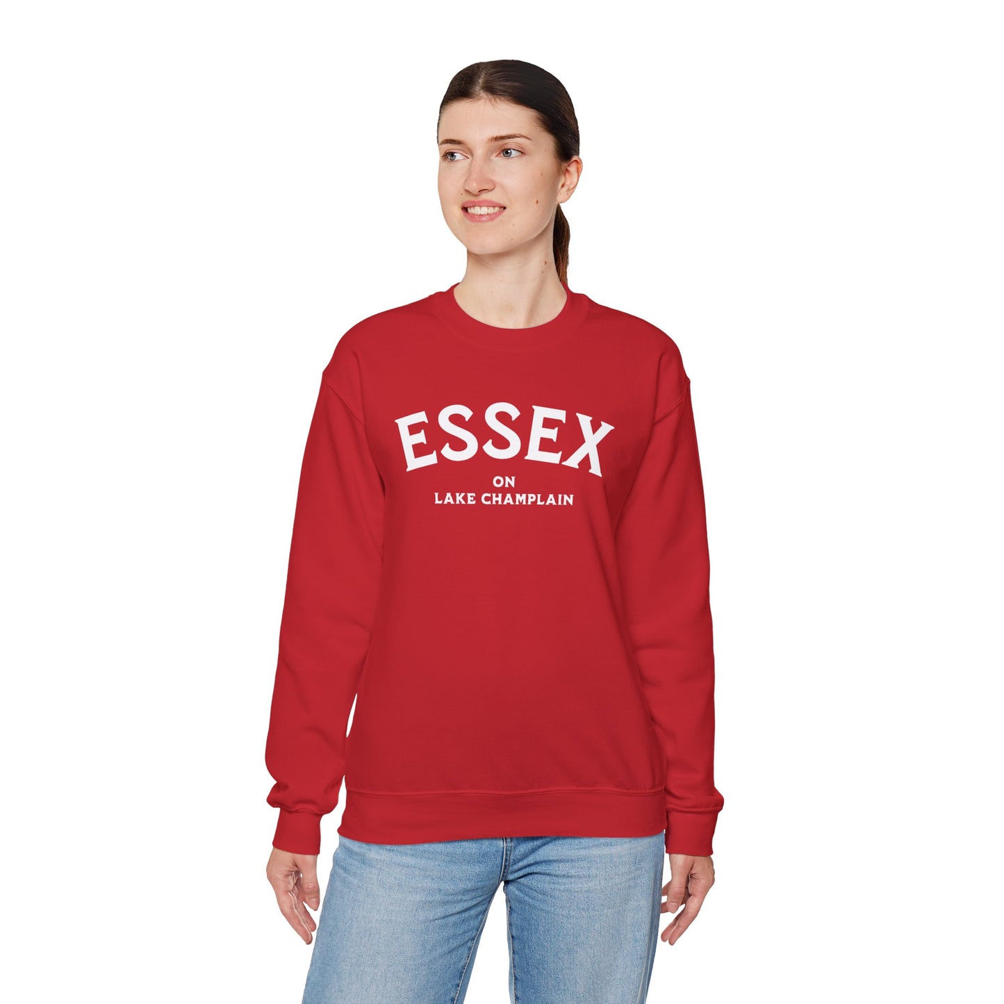 ESSEX white print Gildan Crewneck Sweatshirt