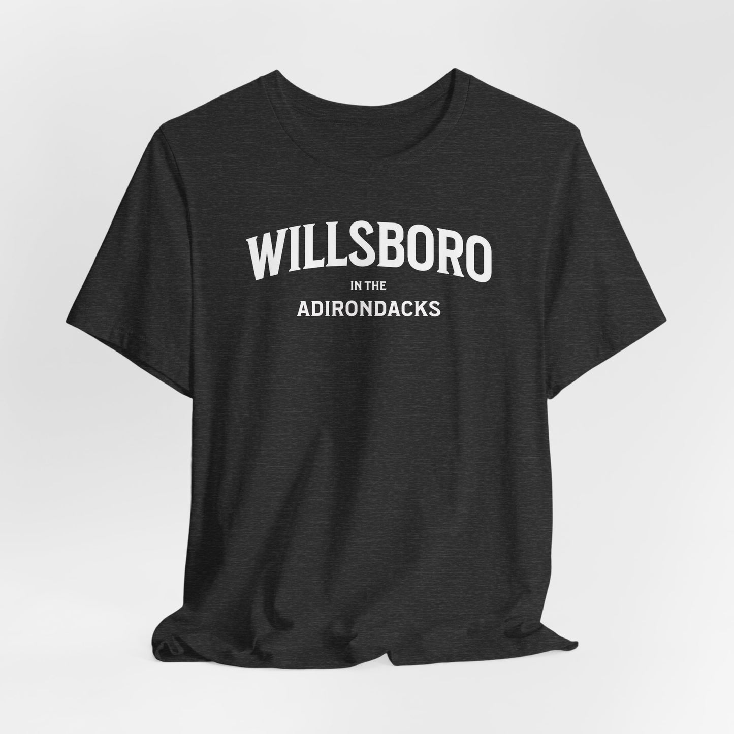 WILLSBORO in ADKs- white print Bella Canva Short Sleeve Tee