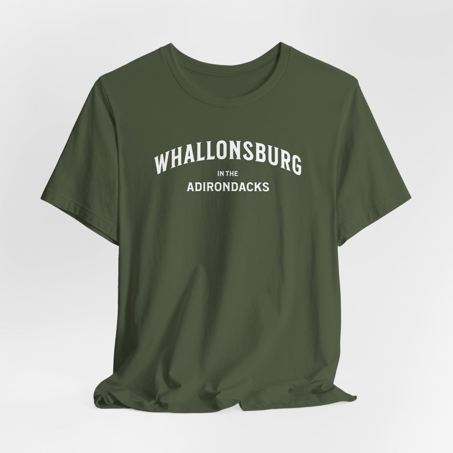 WHALLONSBURG in ADKs- white print Bella Canva Short Sleeve Tee
