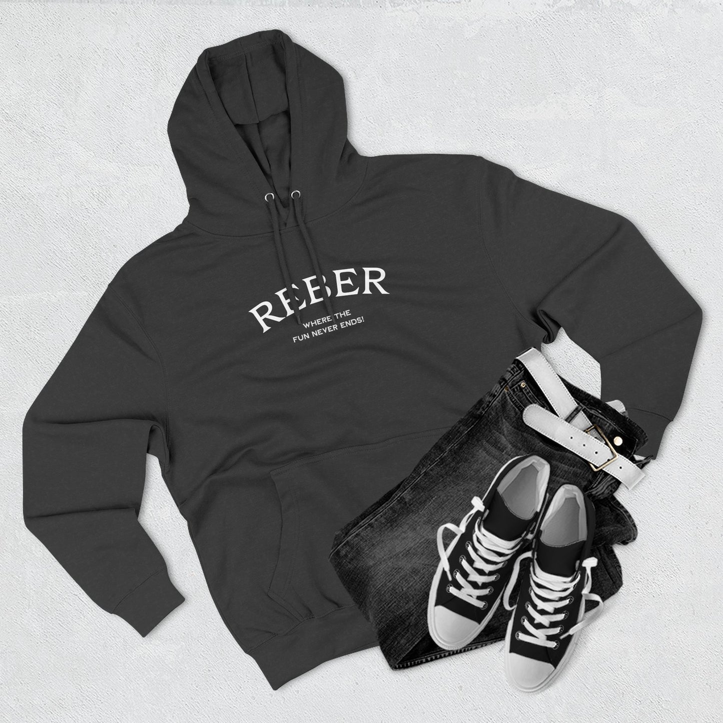 REBER white print Lane Seven Fleece Hoodie