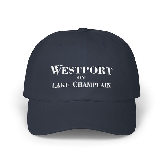 Westport on Lake Champlain-white print Classic Dad Cap