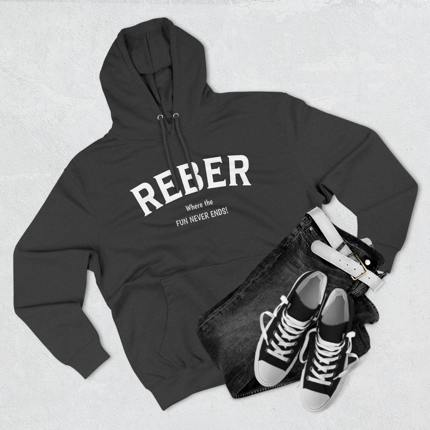 REBER white print Lane Seven Fleece Hoodie