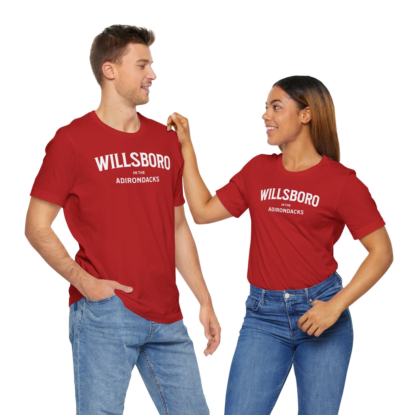 WILLSBORO in ADKs- white print Bella Canva Short Sleeve Tee