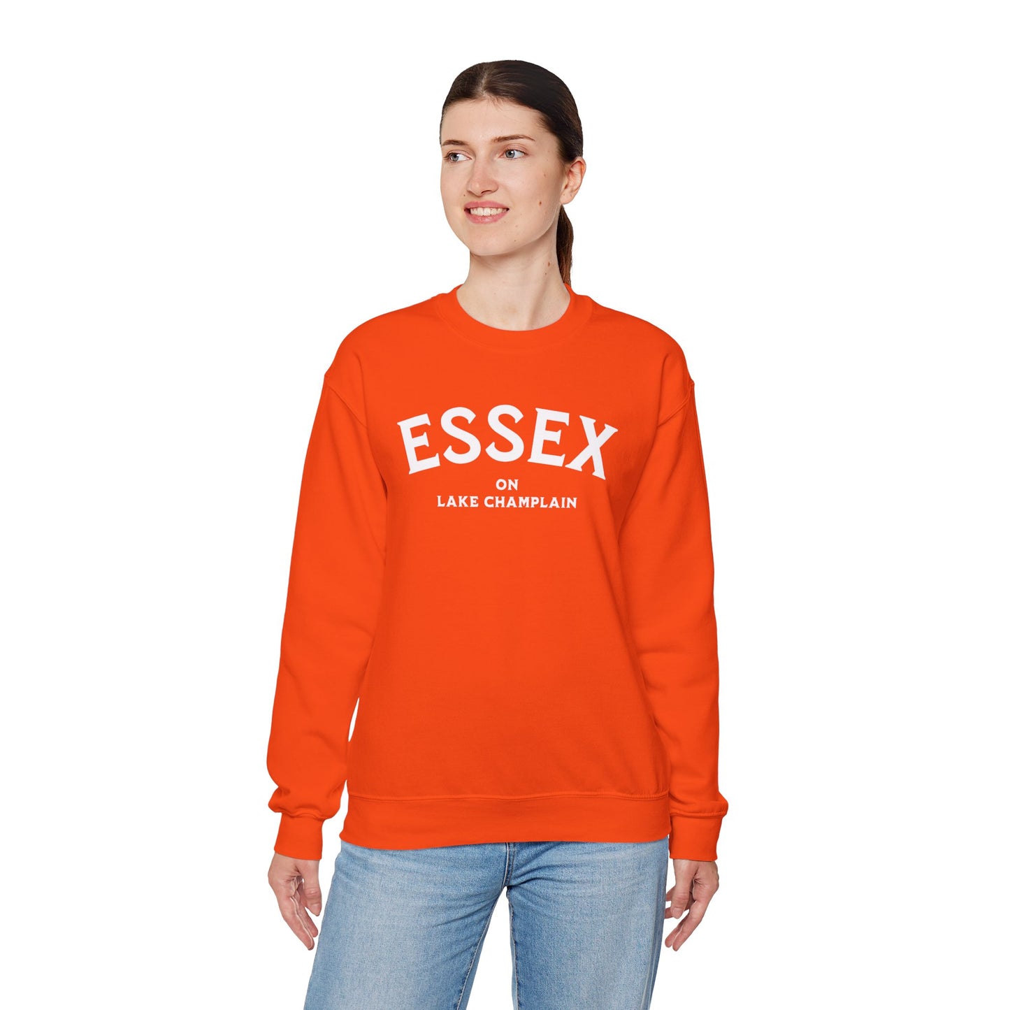 ESSEX white print Gildan Crewneck Sweatshirt