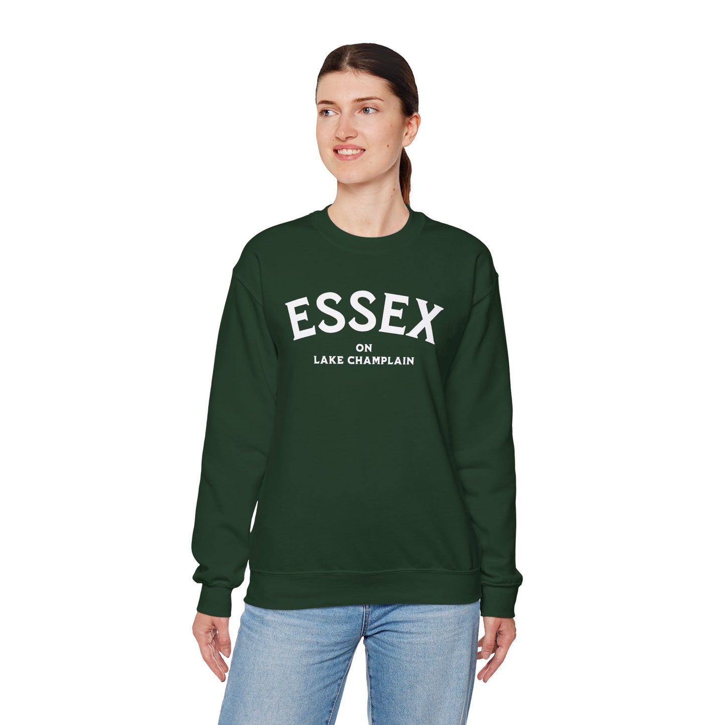 ESSEX white print Gildan Crewneck Sweatshirt