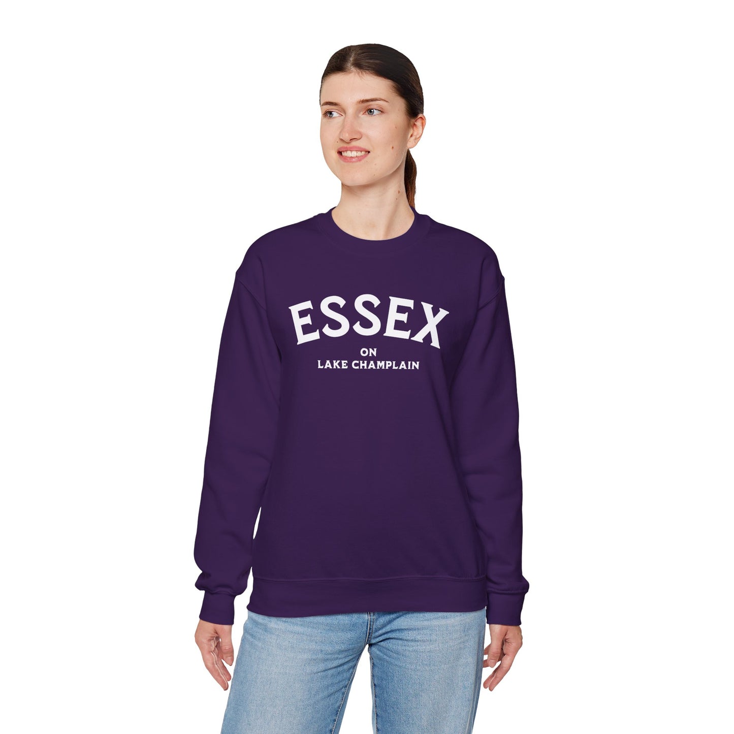 ESSEX white print Gildan Crewneck Sweatshirt