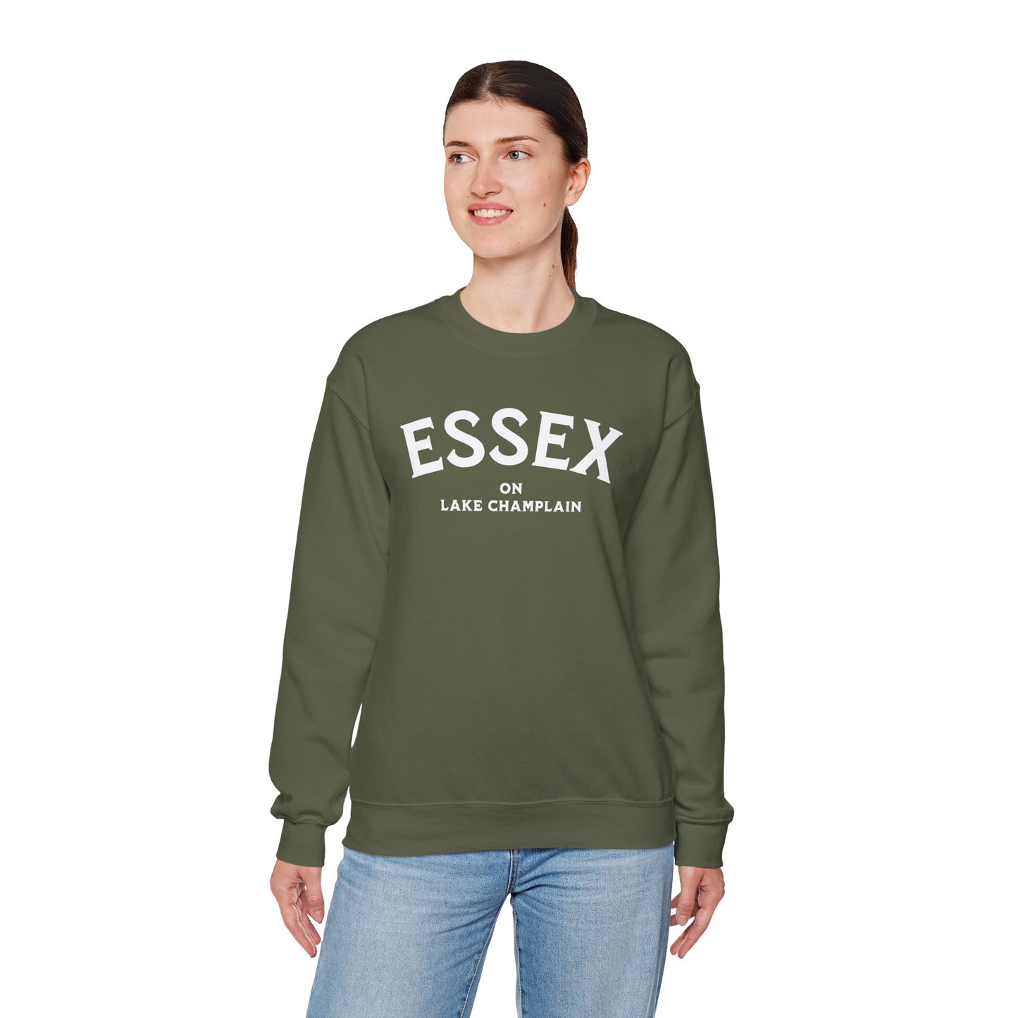 ESSEX white print Gildan Crewneck Sweatshirt