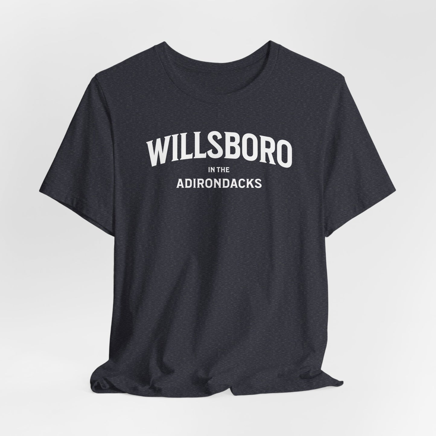 WILLSBORO in ADKs- white print Bella Canva Short Sleeve Tee