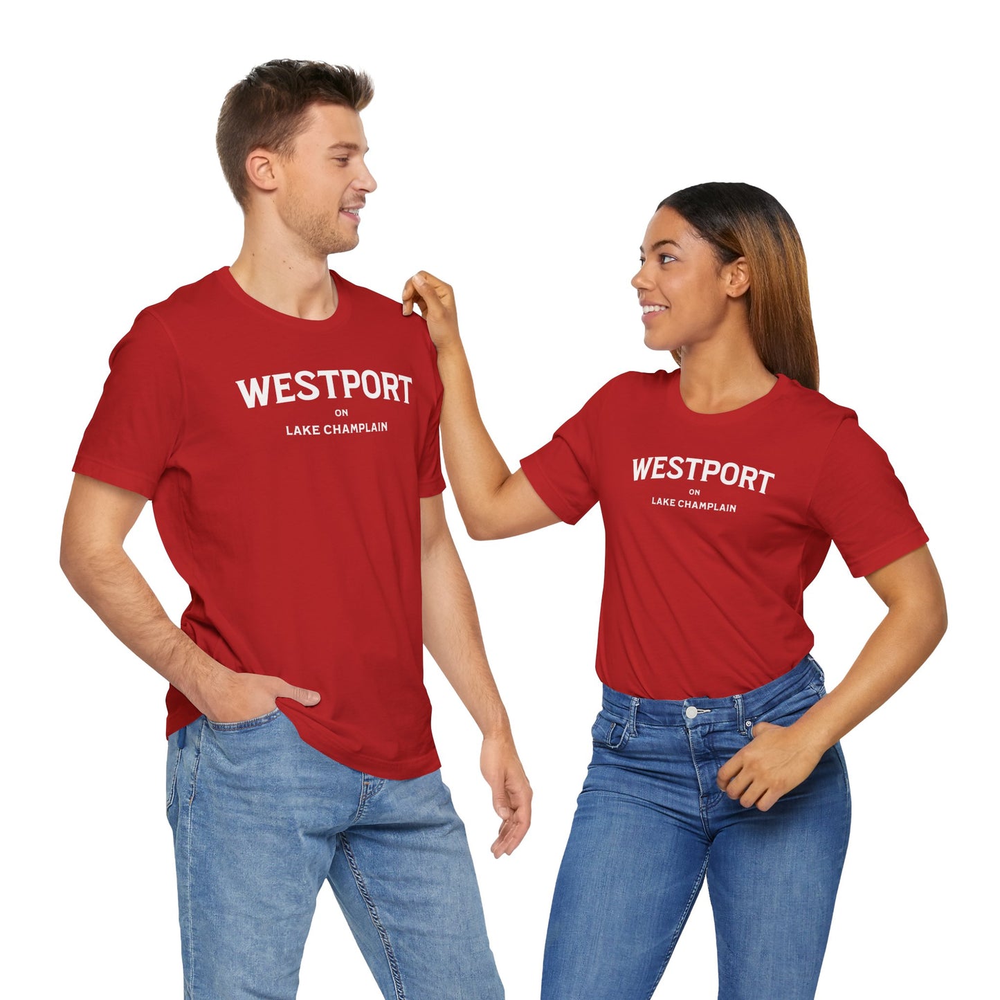 WESTPORT in ADKs- white print Bella Canva Short Sleeve Tee