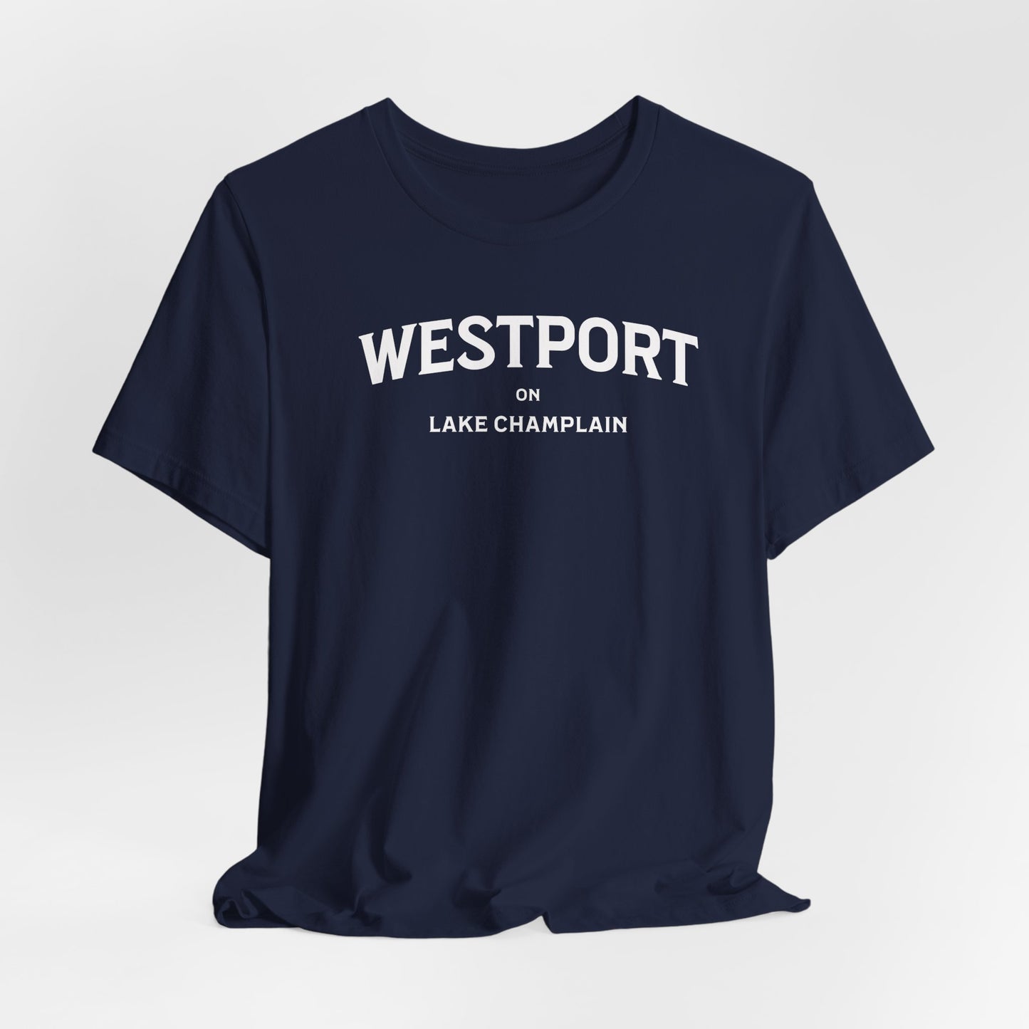 WESTPORT in ADKs- white print Bella Canva Short Sleeve Tee