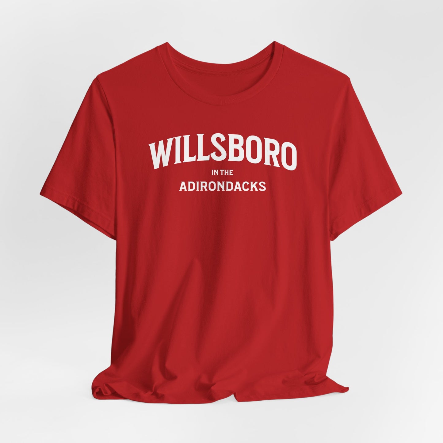 WILLSBORO in ADKs- white print Bella Canva Short Sleeve Tee