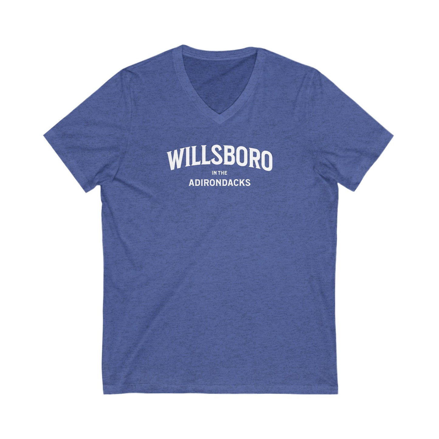 WILLSBORO in the ADKs- white print V-Neck Tee, Unisex