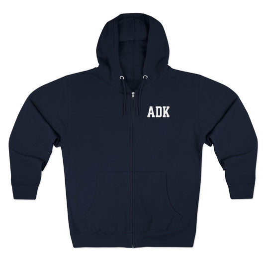 ADK Unisex Zip Hoodie- white print Lane Seven
