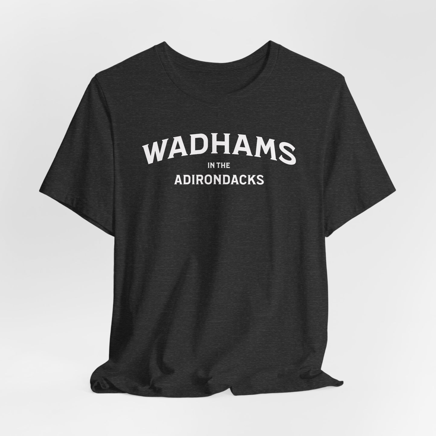 WADHAMS in ADKs- white print Bella Canva Short Sleeve Tee