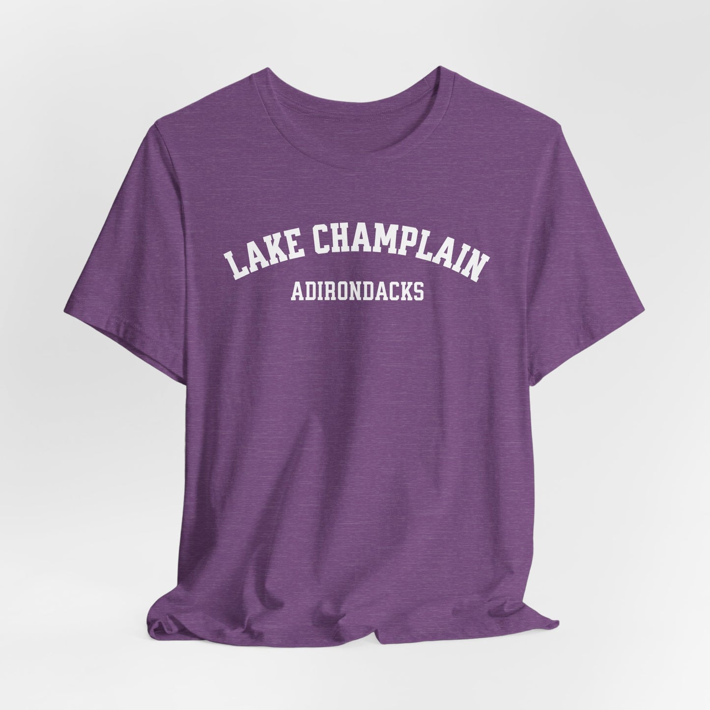 LAKE CHAMPLAIN ADKs- white print Bella Canva Short Sleeve Tee