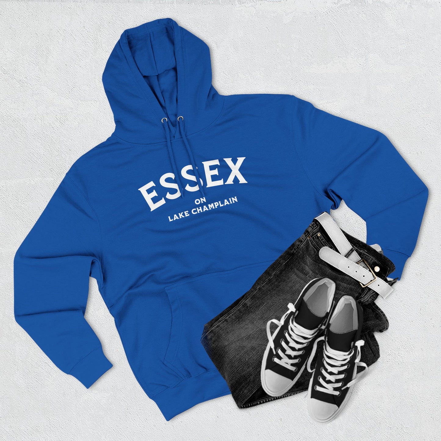 ESSEX white print Lane Seven Fleece Hoodie