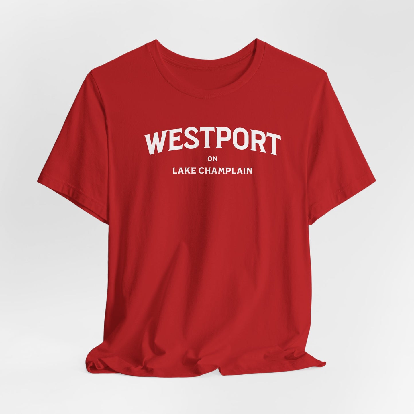 WESTPORT in ADKs- white print Bella Canva Short Sleeve Tee