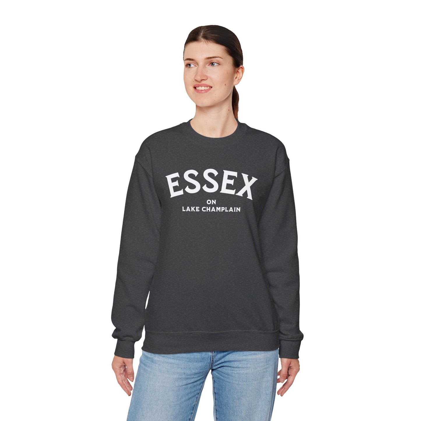 ESSEX white print Gildan Crewneck Sweatshirt